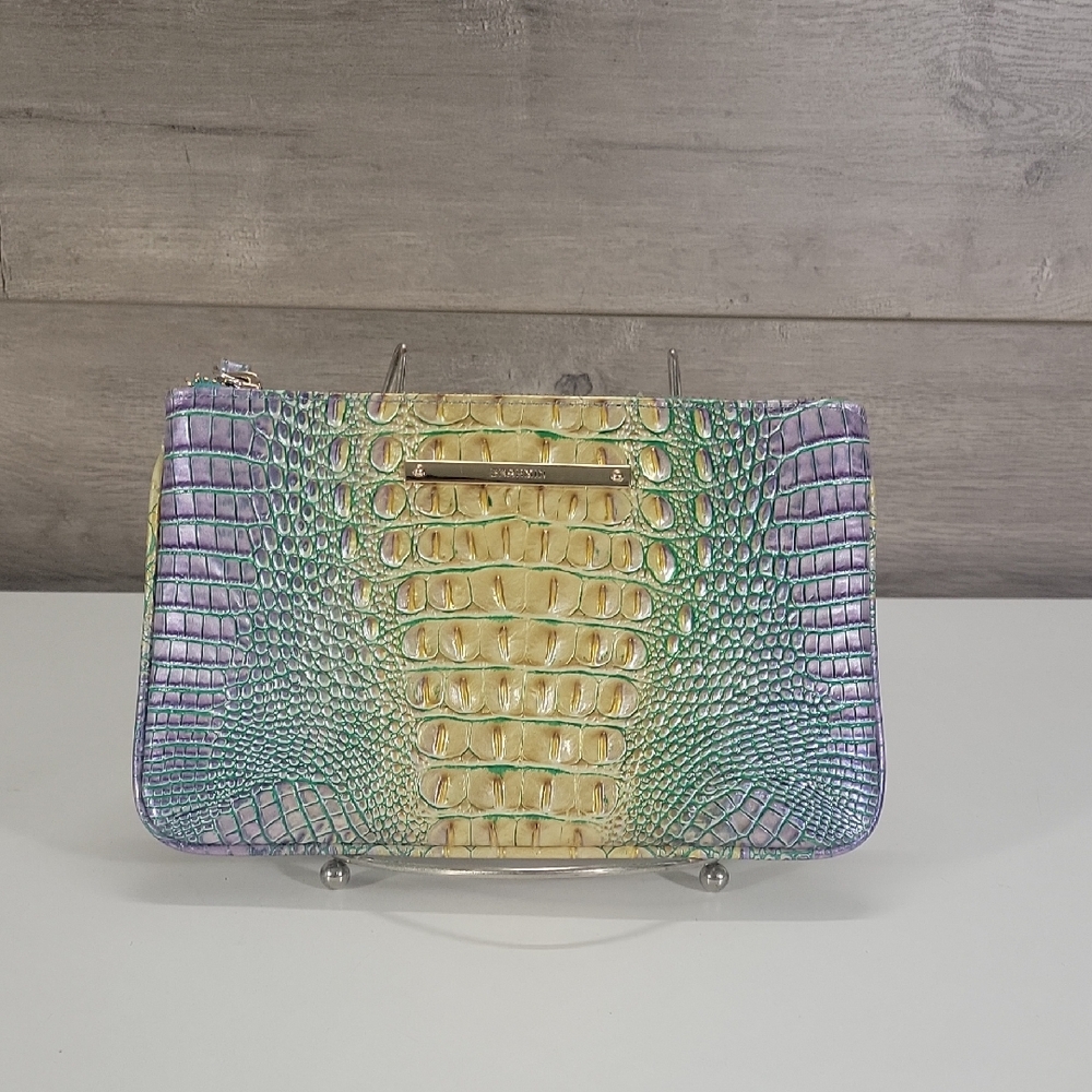 Brahmin Sally Green Assorted Croc-Embossed Leather Clutch Wristlet Wallet
